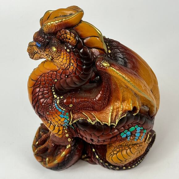 Windstone Editions 1986 Dragon Vintage Statuette Turquoise Gold Brown 9.5" Pena - Picture 12 of 16